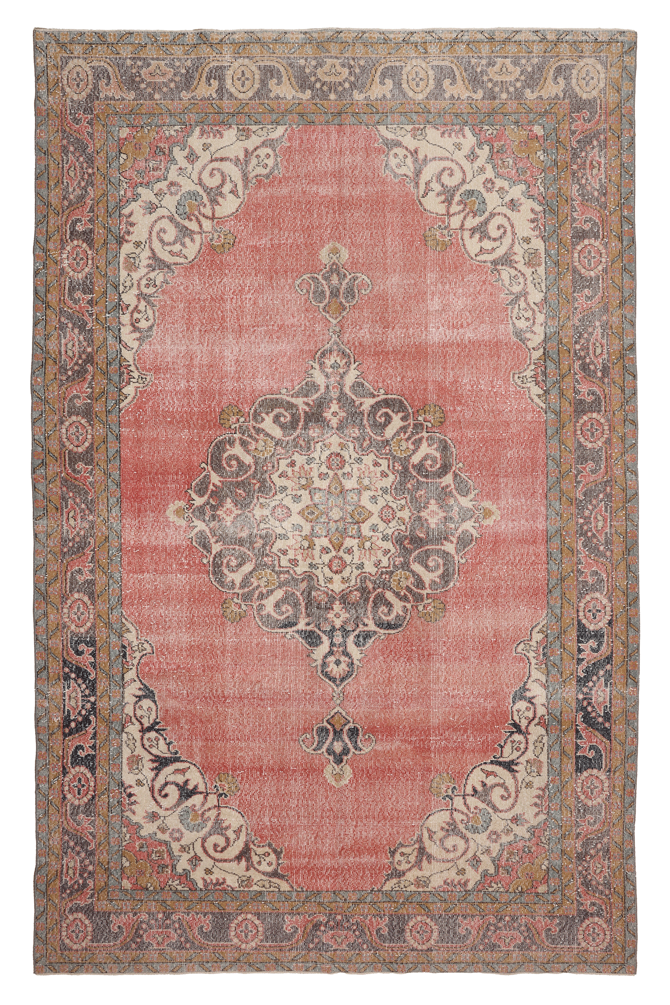 Vintage Isparta Turkish Area Rug 6x11 ft — Beige & Brown Floral