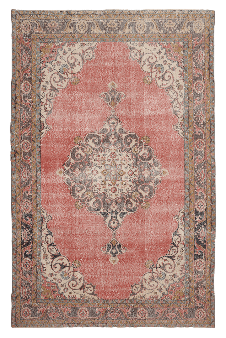 Vintage Isparta Turkish Area Rug 6x11 ft — Beige & Brown Floral