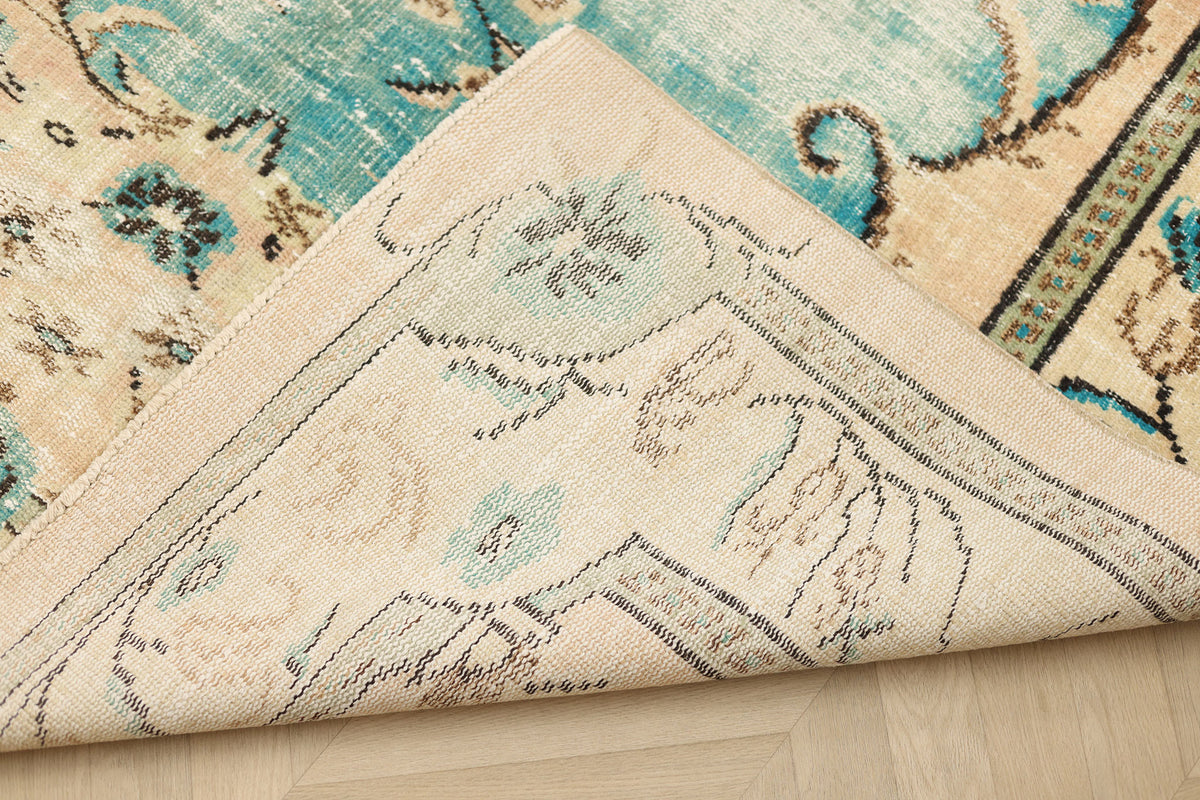 Vintage Manisa Turkish Area Rug 6x9 ft — Blue & Green Floral (No. 40311)