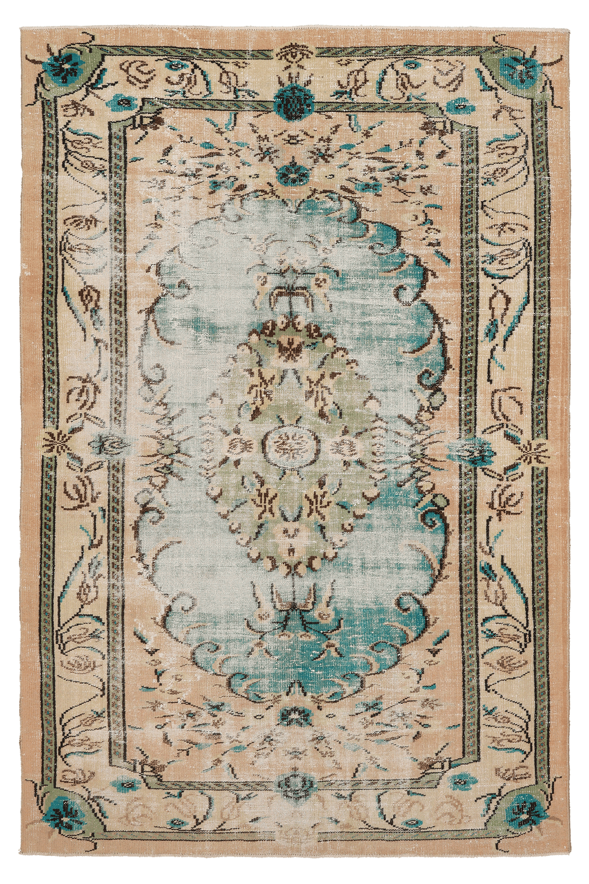 Vintage Manisa Turkish Area Rug 6x9 ft — Blue & Green Floral (No. 40311)