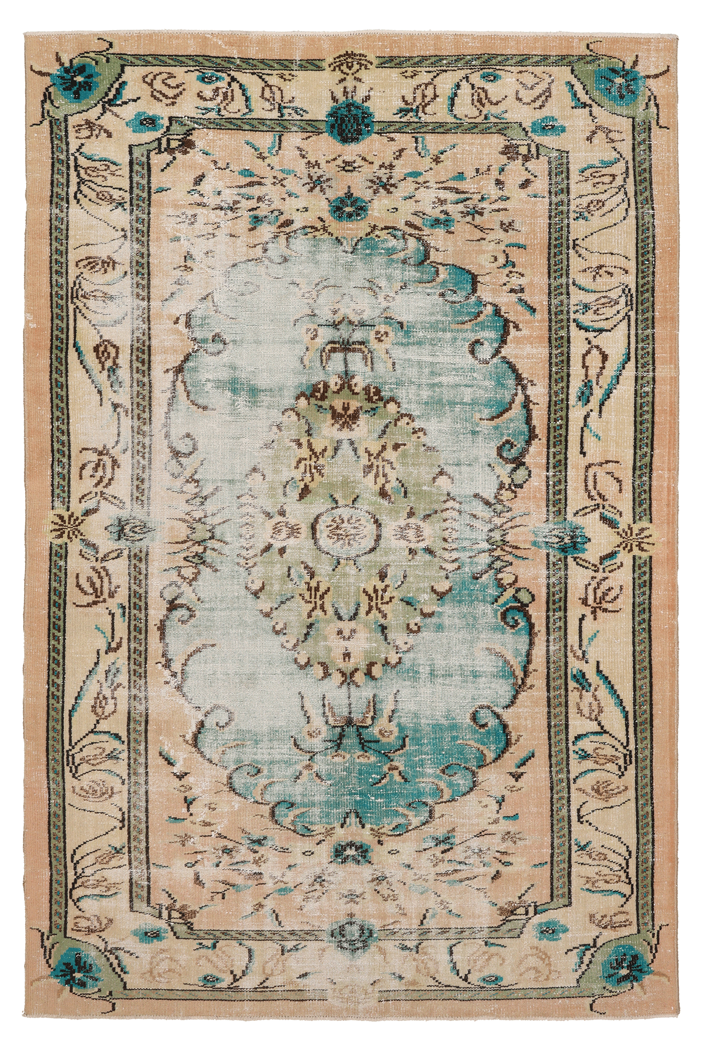 Vintage Manisa Turkish Area Rug 6x9 ft — Blue & Green Floral (No. 40311)