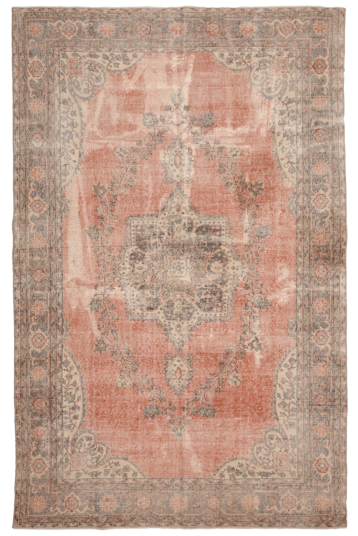 Vintage Isparta Turkish Area Rug 6x10 ft — Beige & Brown Floral (No. 40312)