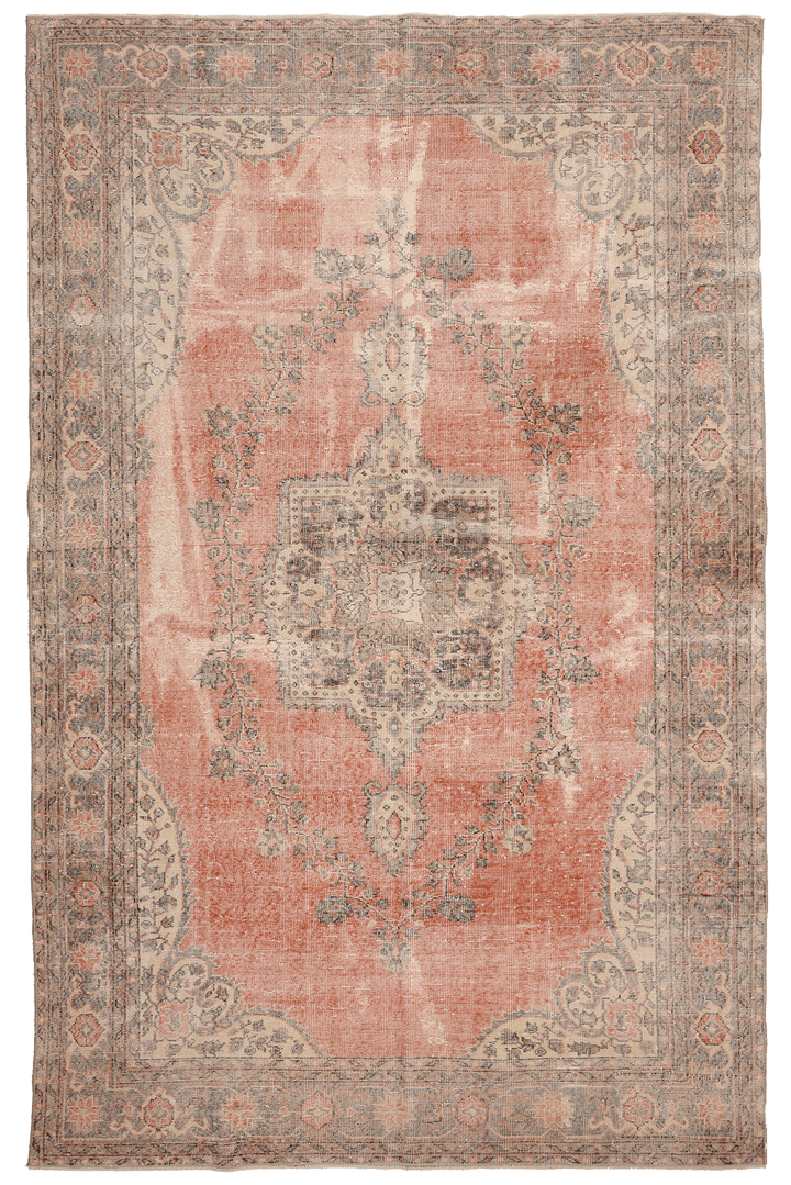 Vintage Isparta Turkish Area Rug 6x10 ft — Beige & Brown Floral (No. 40312)