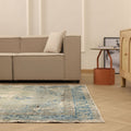 Vintage Isparta Turkish Area Rug 6x9 ft — Green & Beige Floral