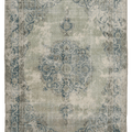 Vintage Isparta Turkish Area Rug 6x9 ft — Green & Beige Floral