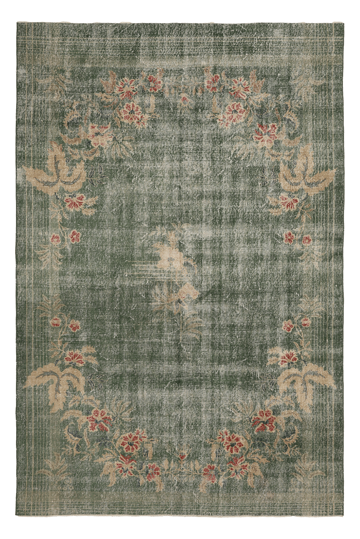 Vintage Isparta Turkish Area Rug 6x9 ft — Blue & Beige Floral (No. 40319)