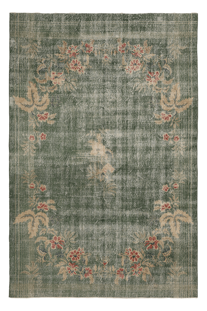 Vintage Isparta Turkish Area Rug 6x9 ft — Blue & Beige Floral (No. 40319)