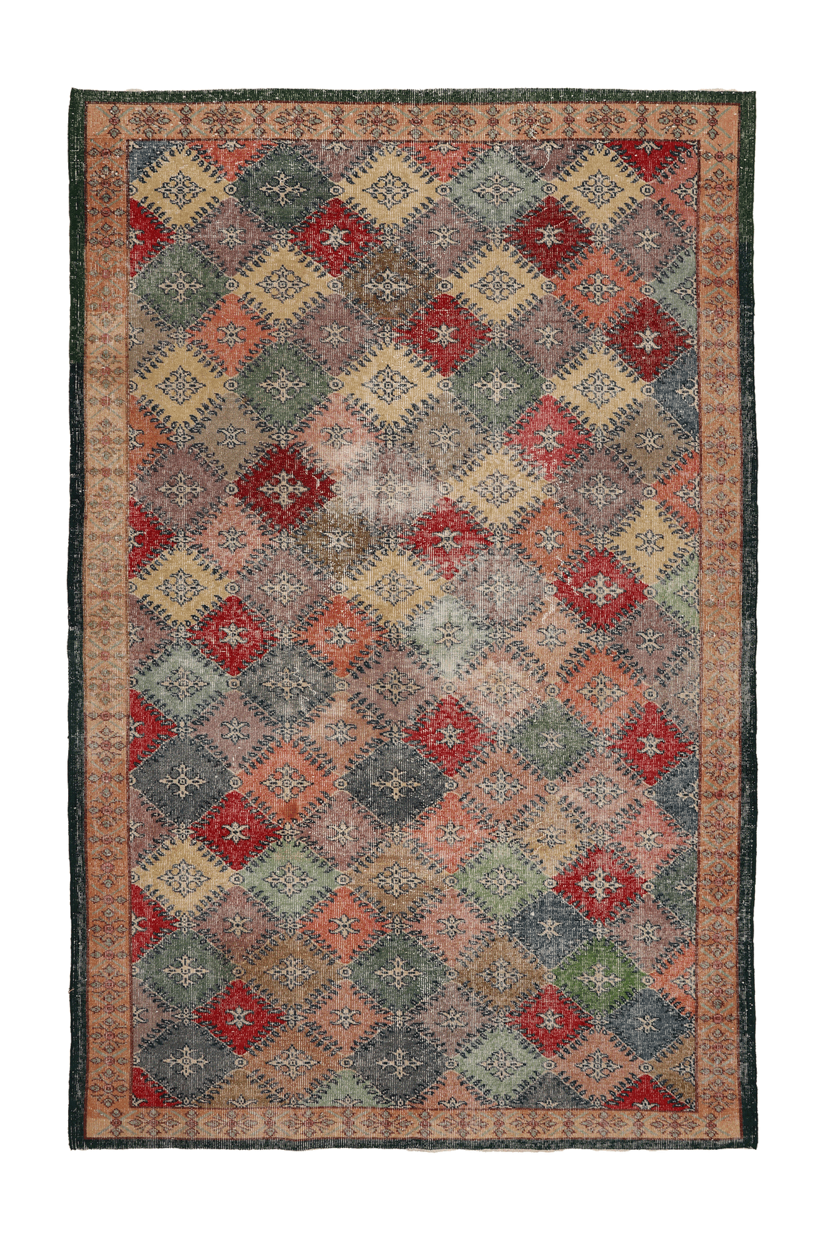 Vintage Isparta Turkish Area Rug 6x9 ft — Red & Orange Geometric
