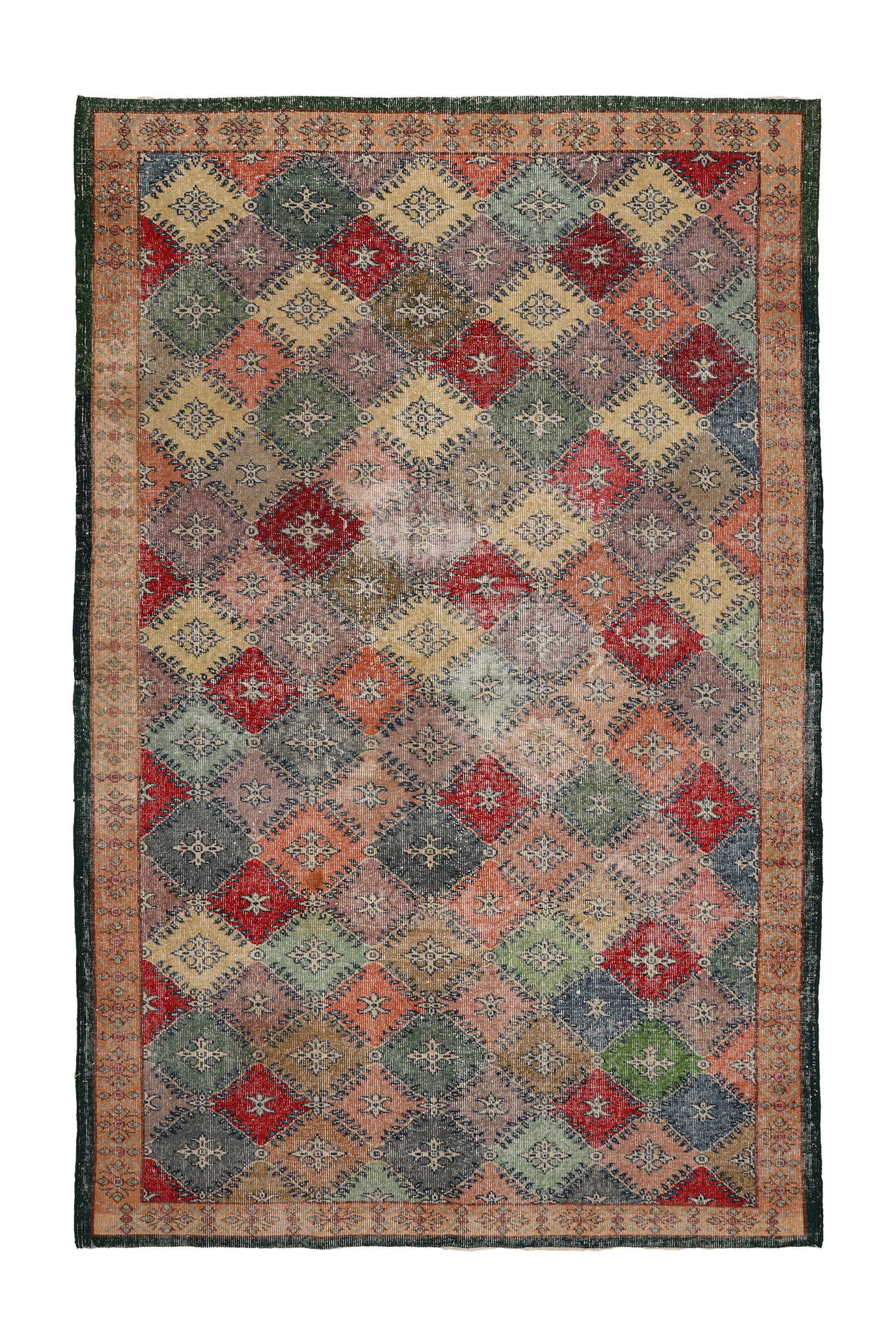 Vintage Isparta Turkish Area Rug 6x9 ft — Red & Orange Geometric