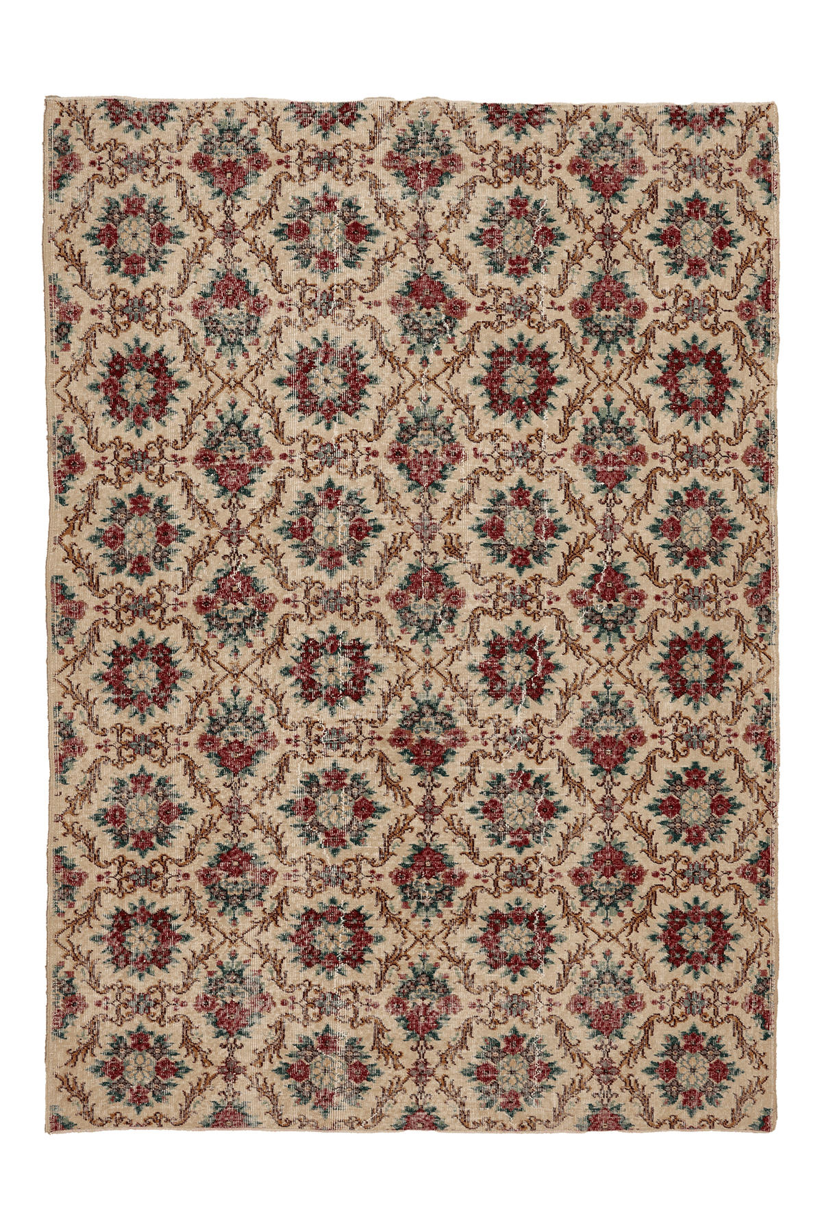 Vintage Isparta Turkish Area Rug 6x9 ft — Beige & Red Floral