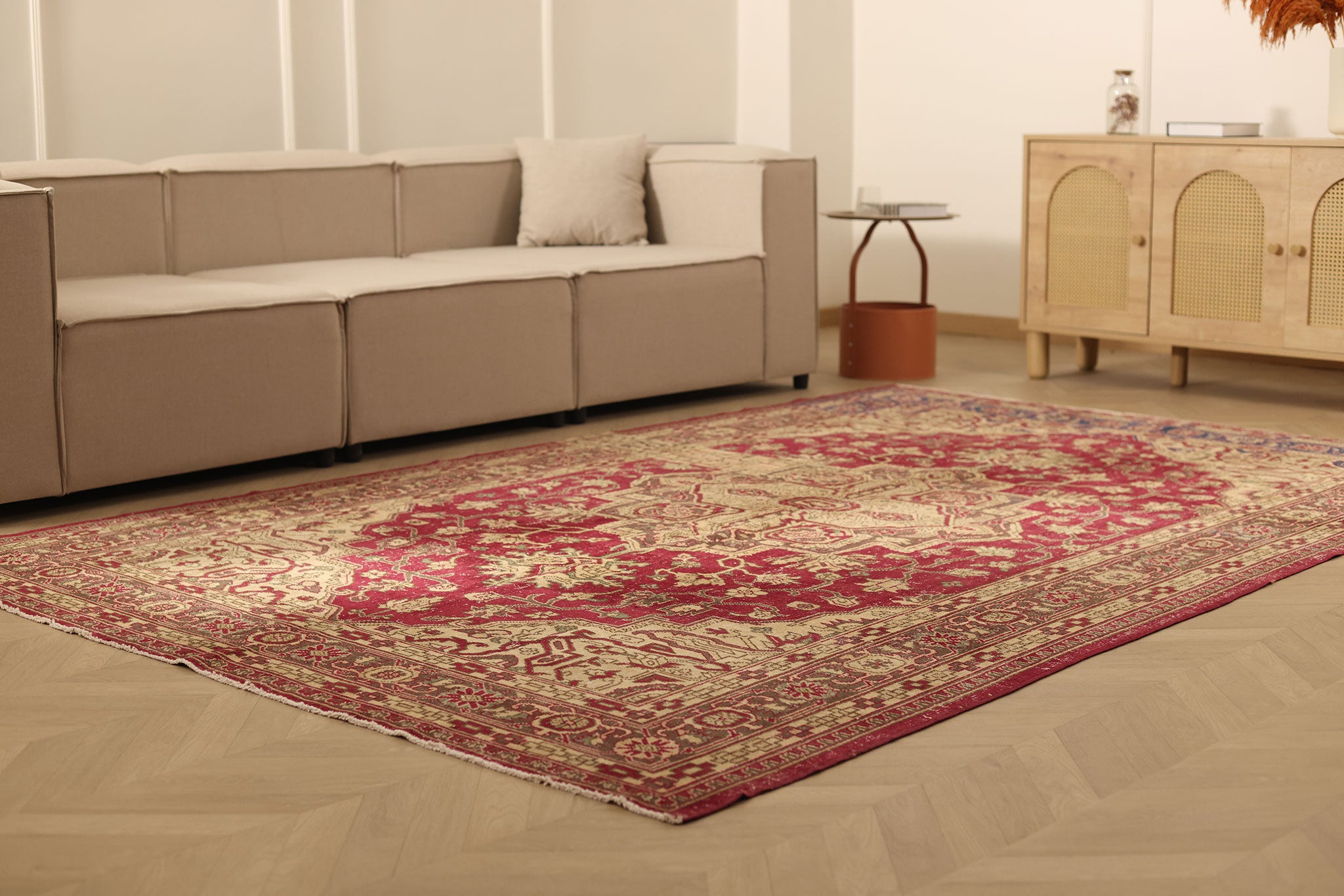 Vintage Isparta Turkish Area Rug 6x10 ft — Red & Beige maximalist