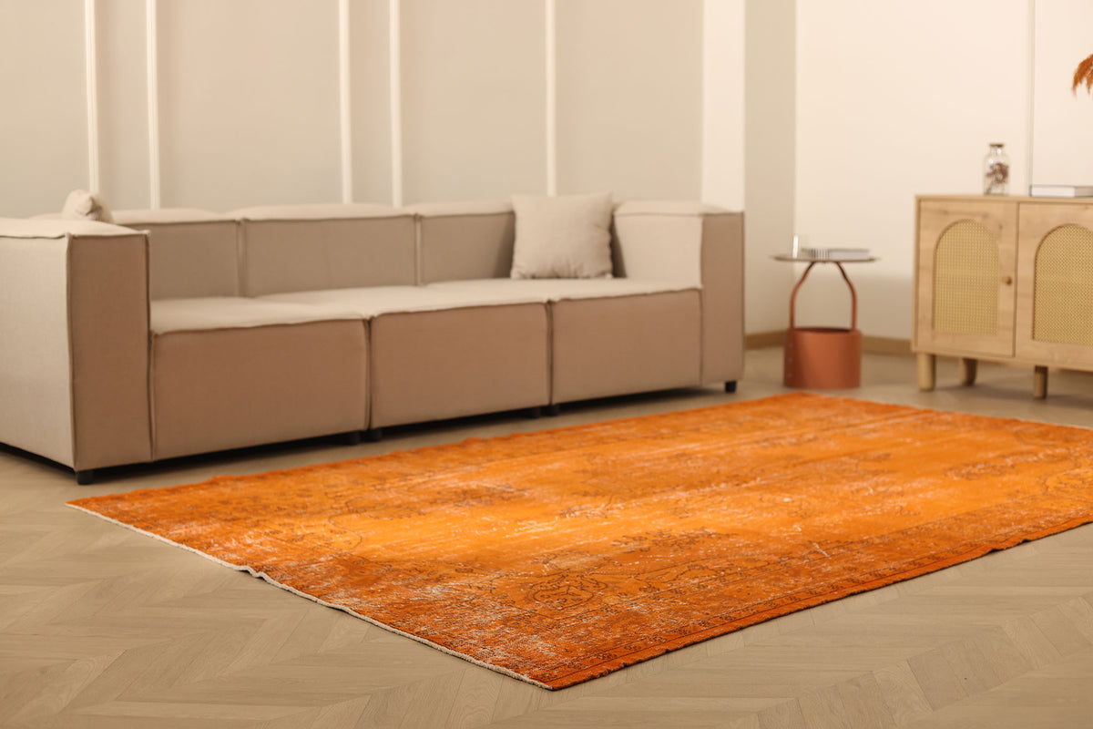 Vintage Isparta Turkish Area Rug 6x9 ft — Orange Overdyed