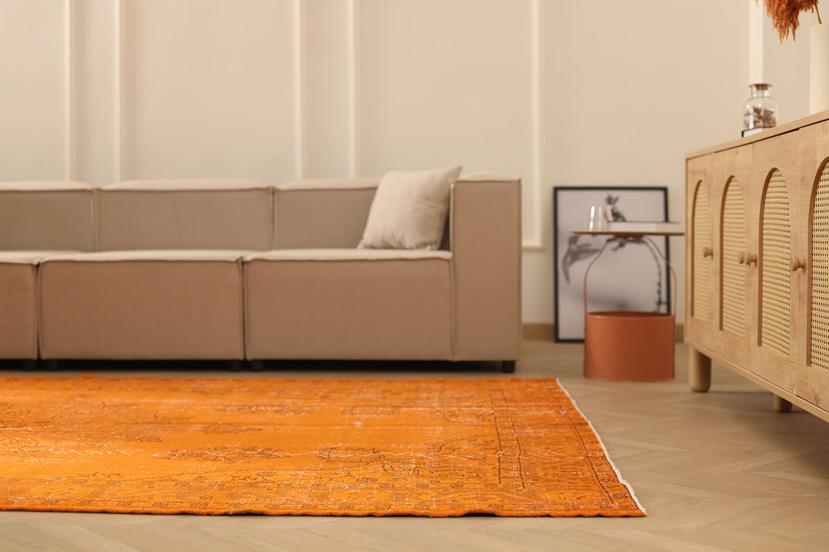 Vintage Isparta Turkish Area Rug 6x9 ft — Orange Overdyed