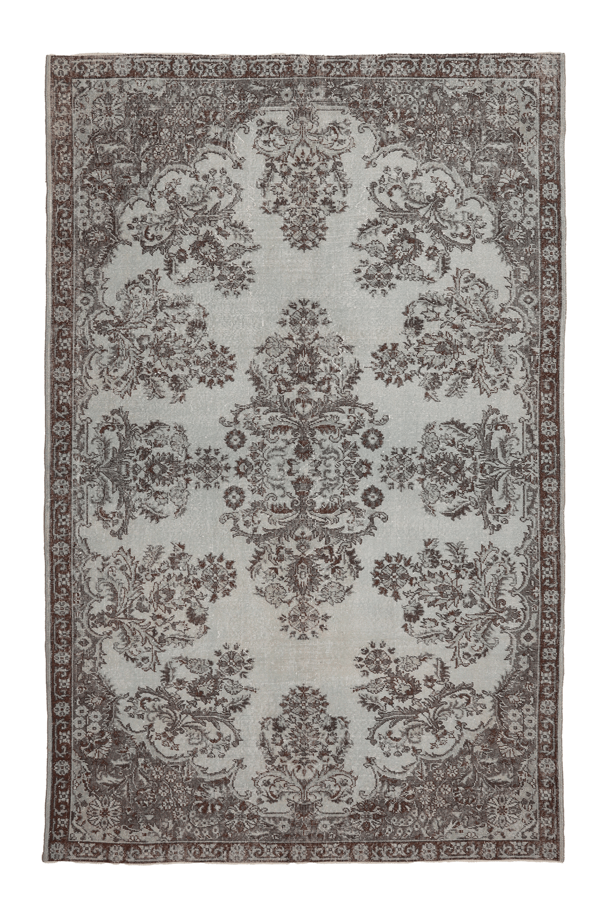 Vintage Isparta Turkish Area Rug 6x9 ft — Beige & Brown Floral (No. 40337)