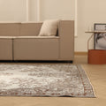 Vintage Isparta Turkish Area Rug 6x9 ft — Beige & Brown Floral (No. 40337)