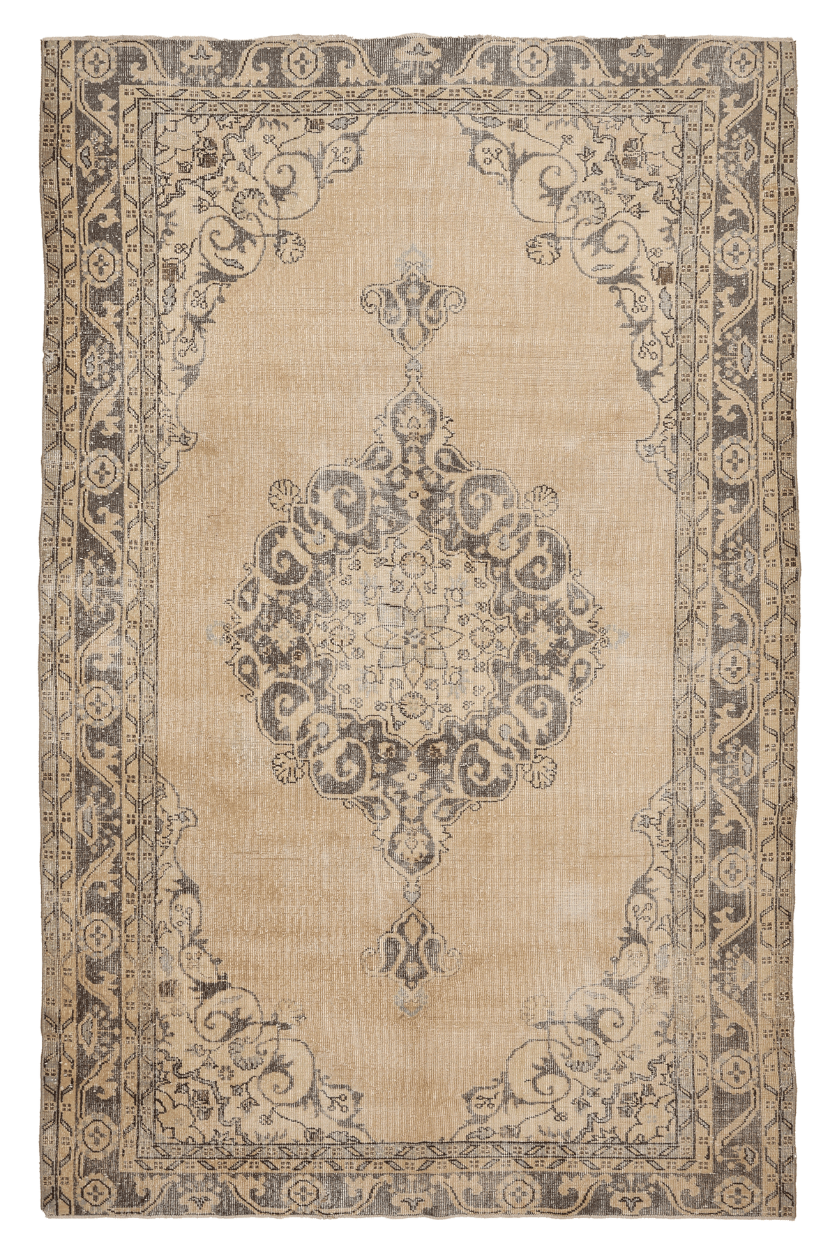 Vintage Isparta Turkish Area Rug 6x10 ft — Beige & Gray Floral (No. 40339)