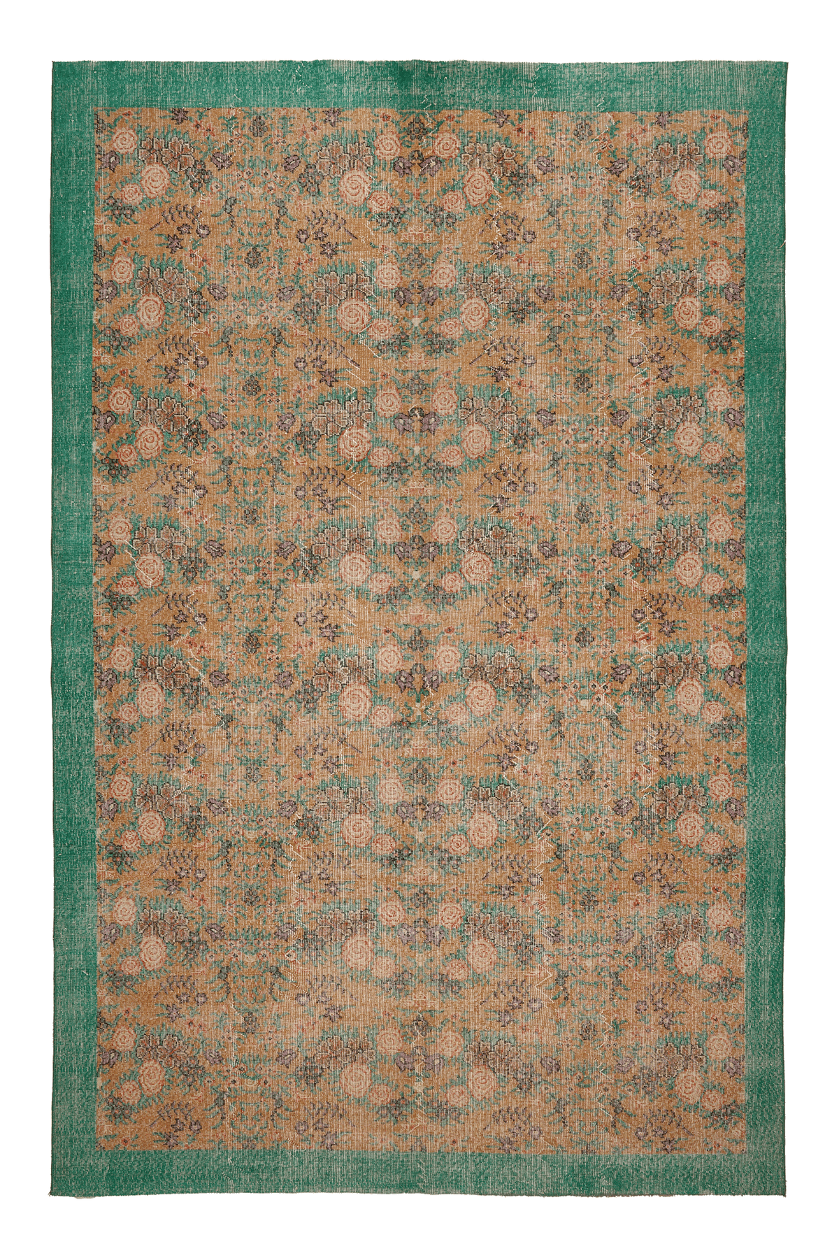 Vintage Isparta Turkish Area Rug 6x10 ft — Green & Brown Floral
