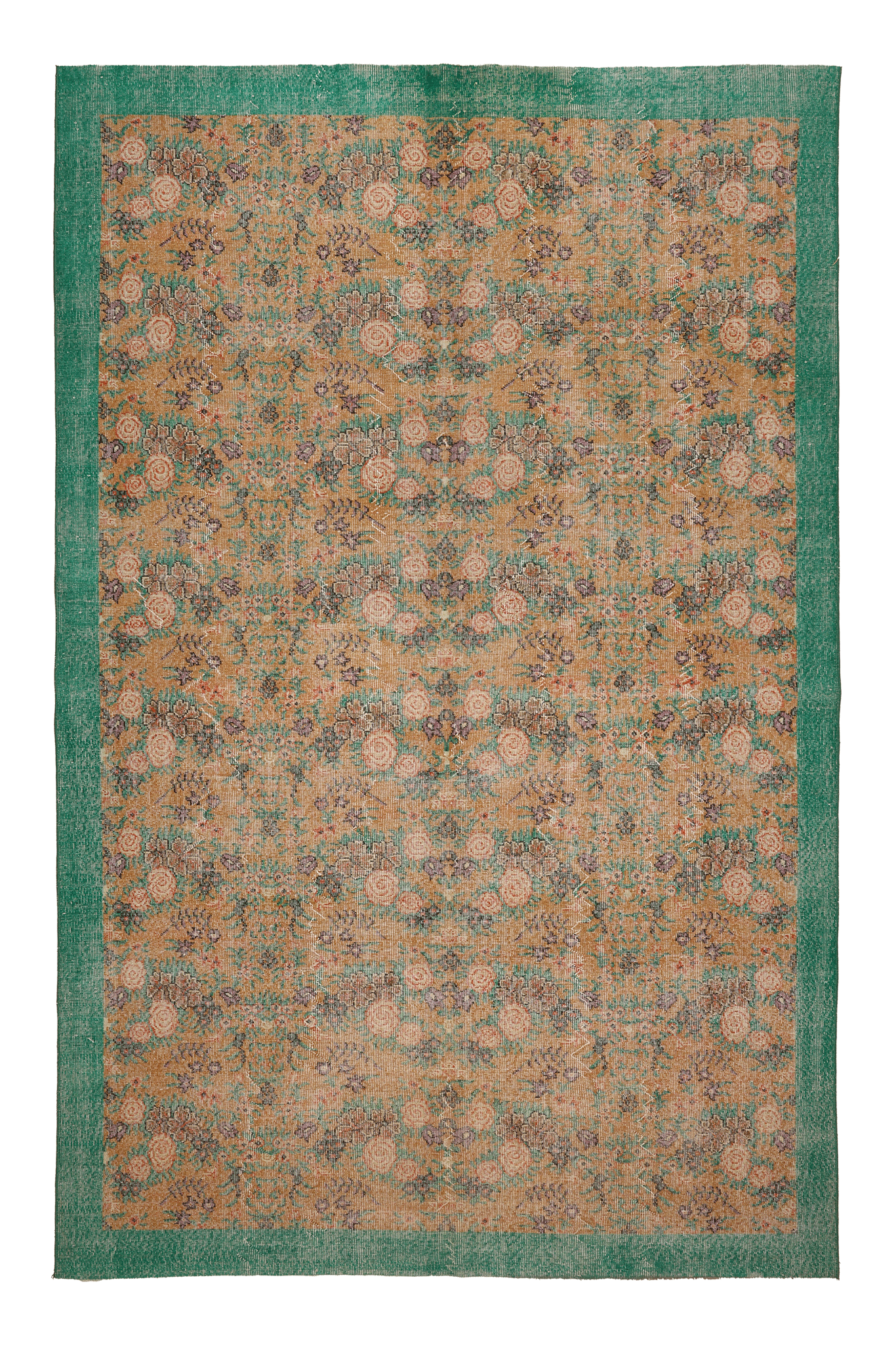 Vintage Isparta Turkish Area Rug 6x10 ft — Green & Brown Floral