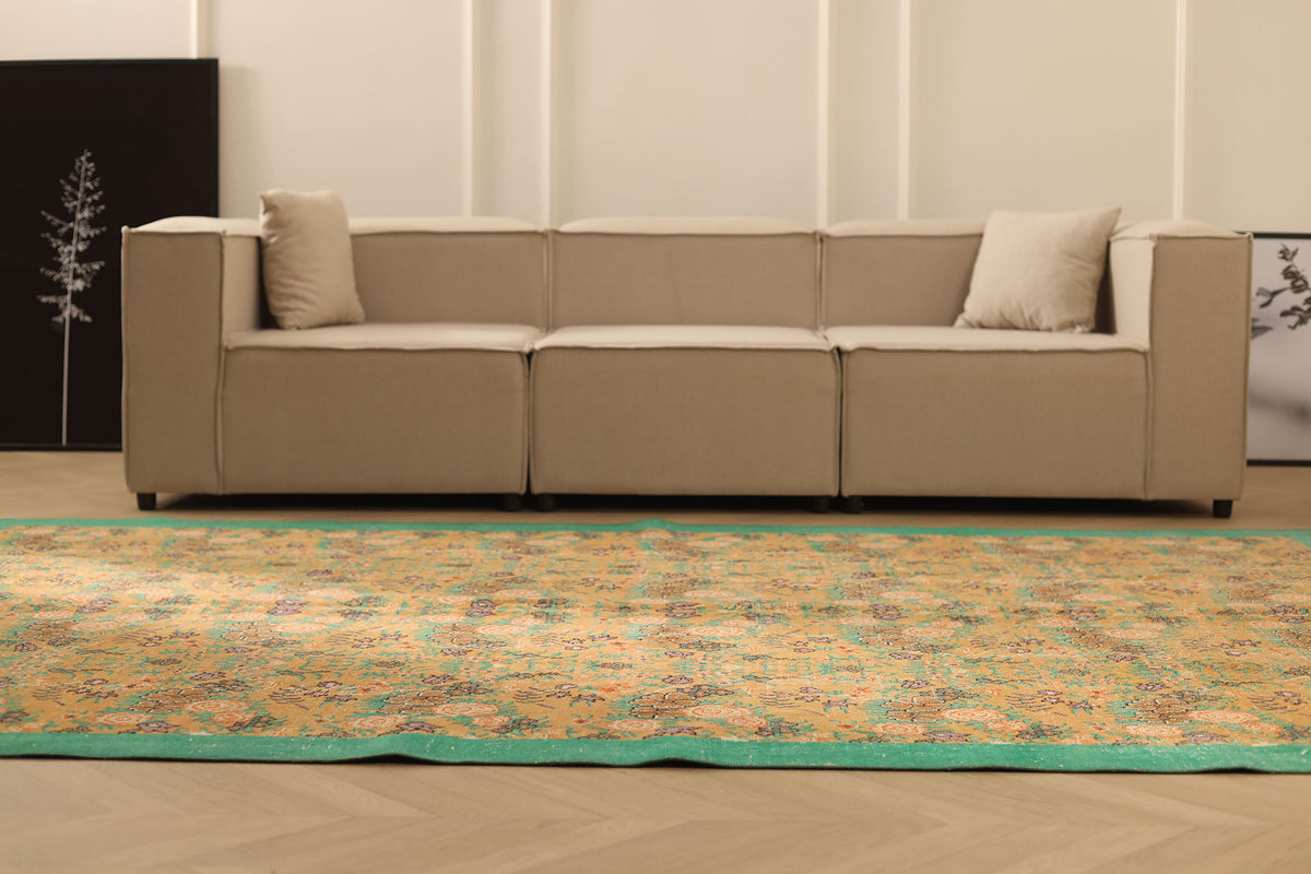 Vintage Isparta Turkish Area Rug 6x10 ft — Green & Brown Floral