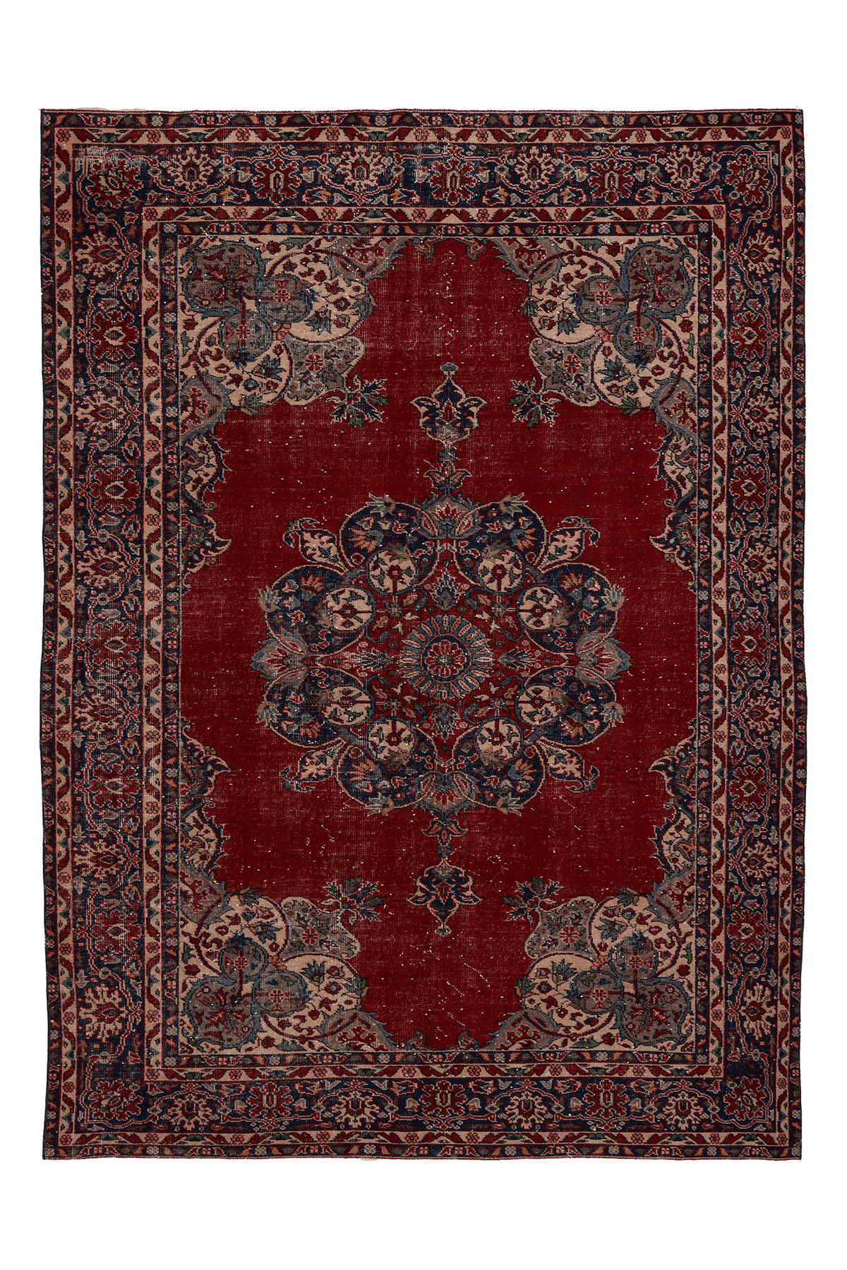 Vintage Isparta Turkish Area Rug 6x9 ft — Red & Blue Floral