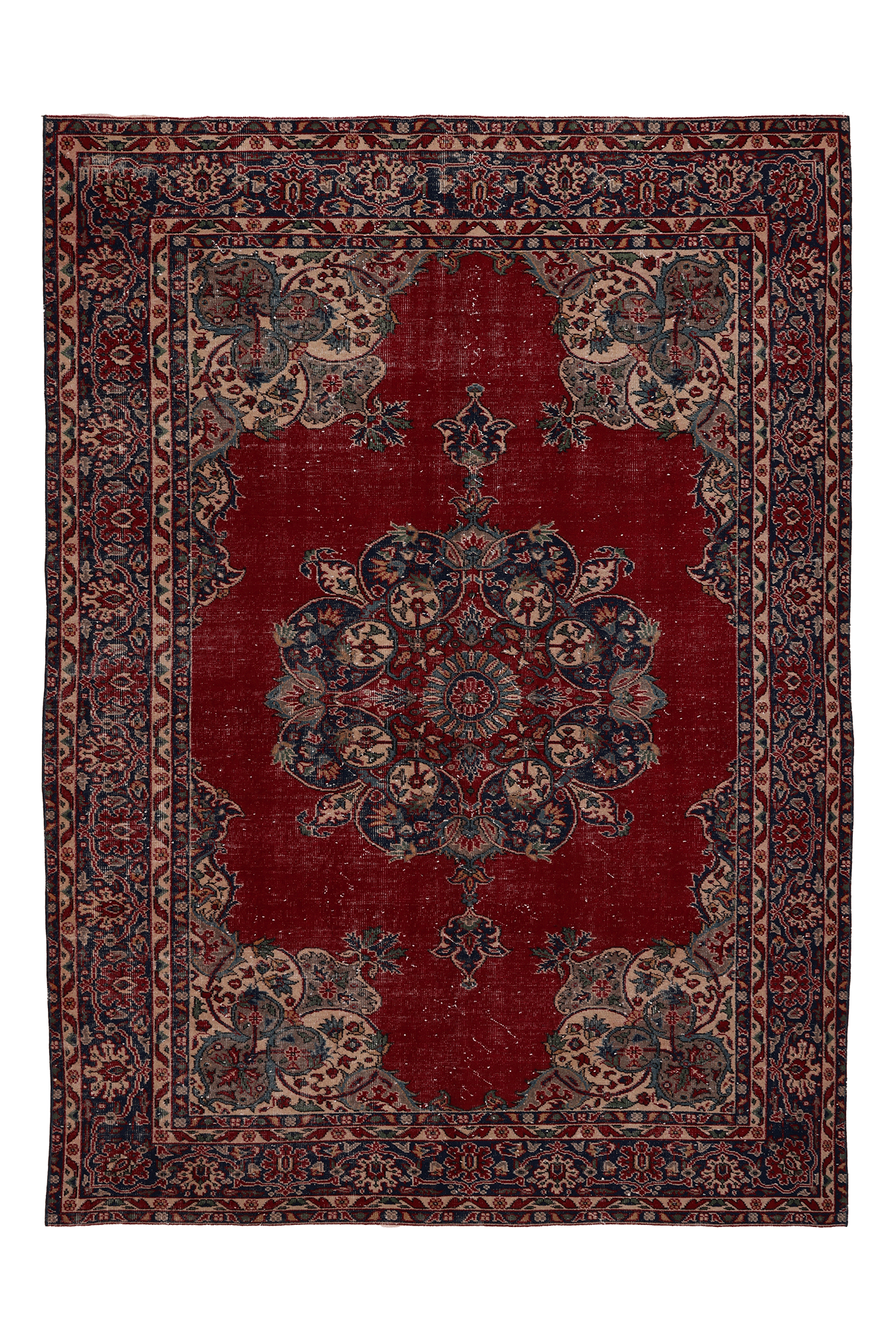 Vintage Isparta Turkish Area Rug 6x9 ft — Red & Blue Floral