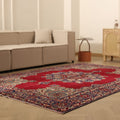 Vintage Isparta Turkish Area Rug 6x9 ft — Red & Blue Floral