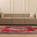 Vintage Isparta Turkish Area Rug 6x9 ft — Red & Blue Floral