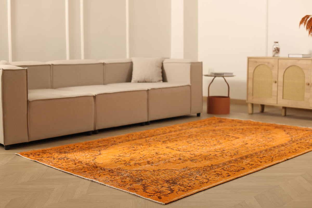 Vintage Manisa Turkish Area Rug 5x9 ft — Orange Overdyed