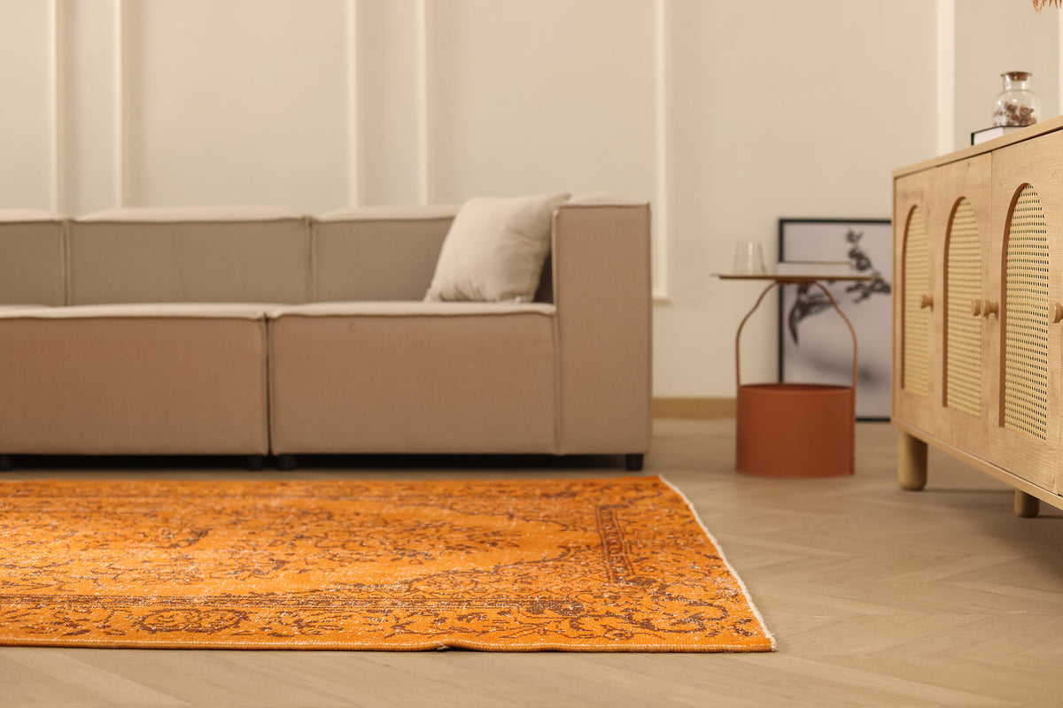 Vintage Manisa Turkish Area Rug 5x9 ft — Orange Overdyed