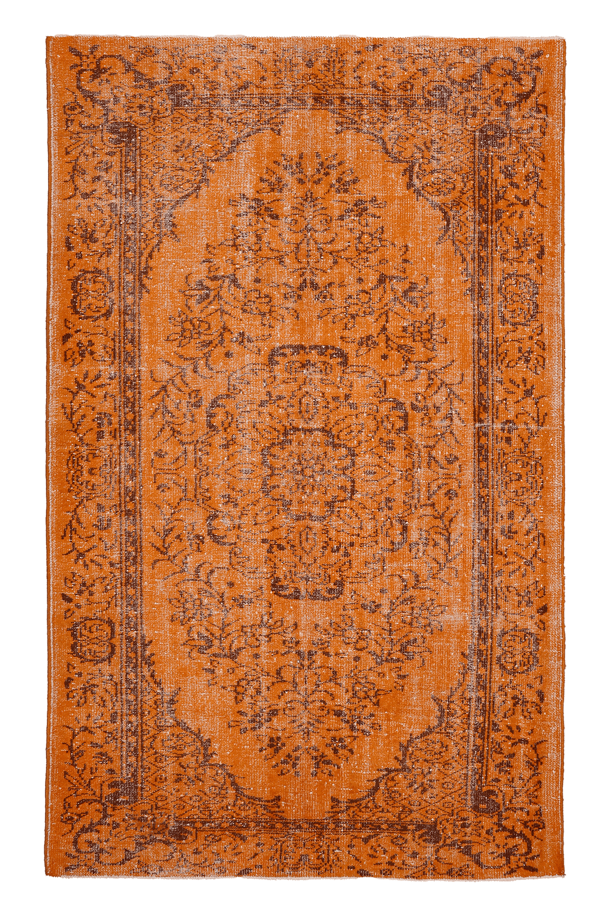 Vintage Manisa Turkish Area Rug 5x9 ft — Orange Overdyed
