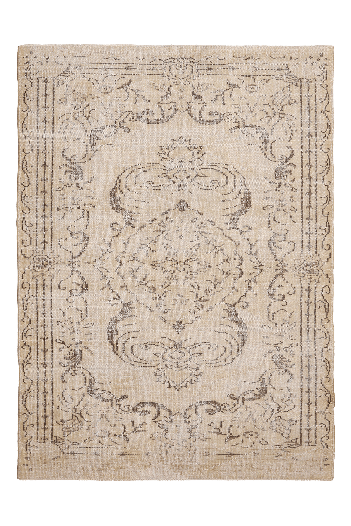 Vintage Manisa Turkish Area Rug 5x8 ft — Beige & Brown Floral (No. 40343)