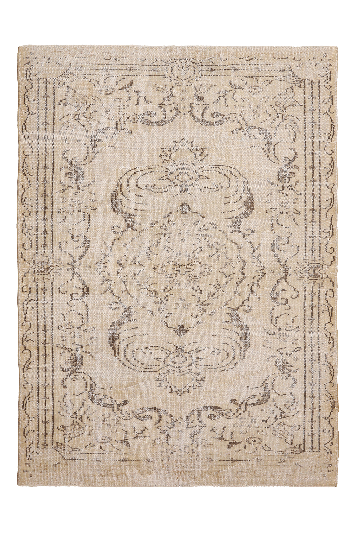 Vintage Manisa Turkish Area Rug 5x8 ft — Beige & Brown Floral (No. 40343)