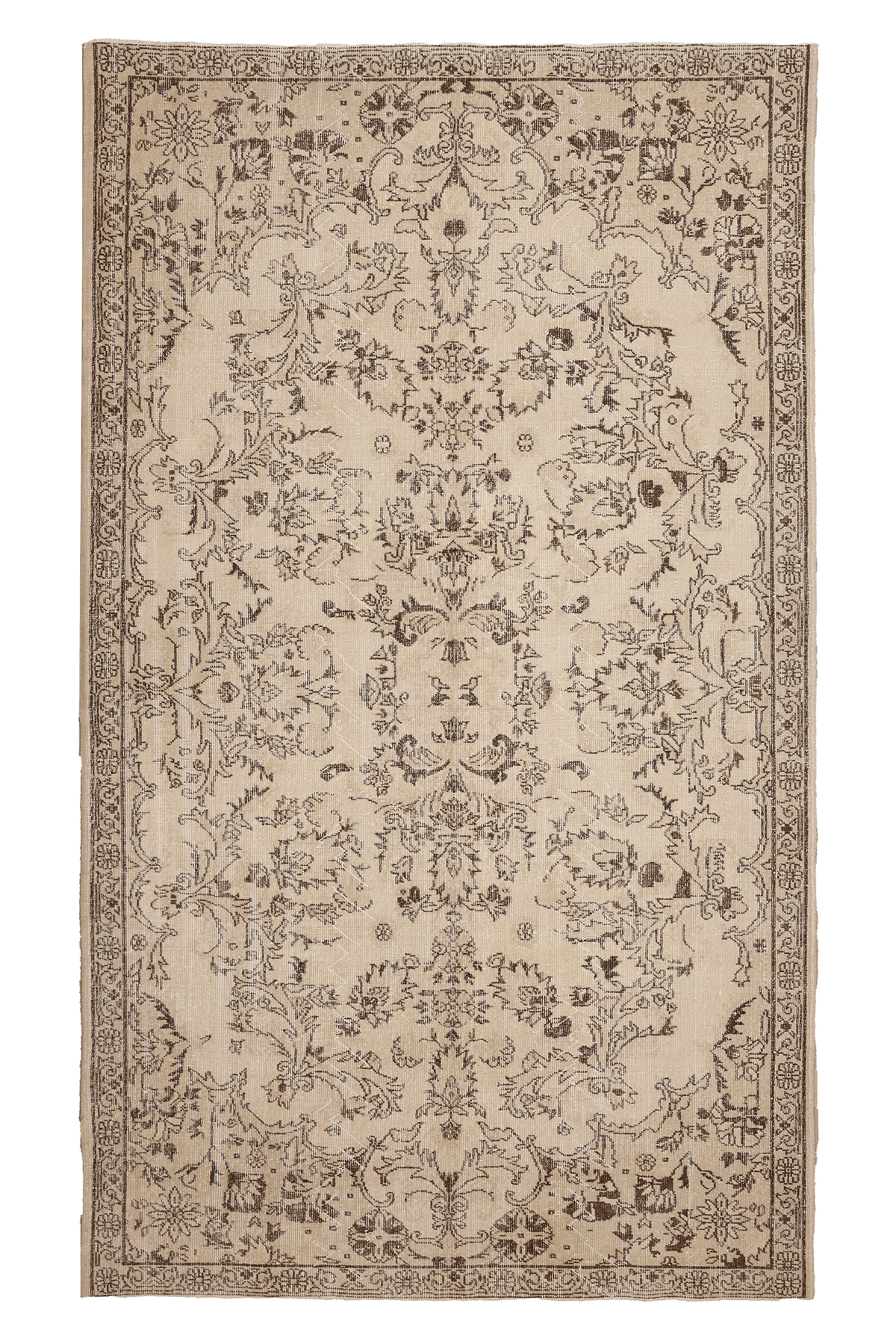 Vintage Isparta Turkish Area Rug 5x10 ft — Beige & Brown Floral (No. 40344)