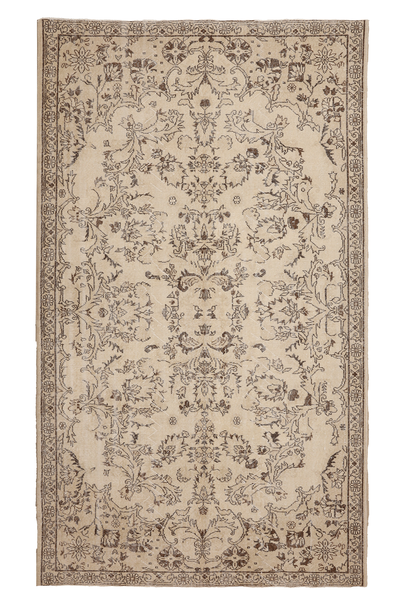 Vintage Isparta Turkish Area Rug 5x10 ft — Beige & Brown Floral (No. 40344)