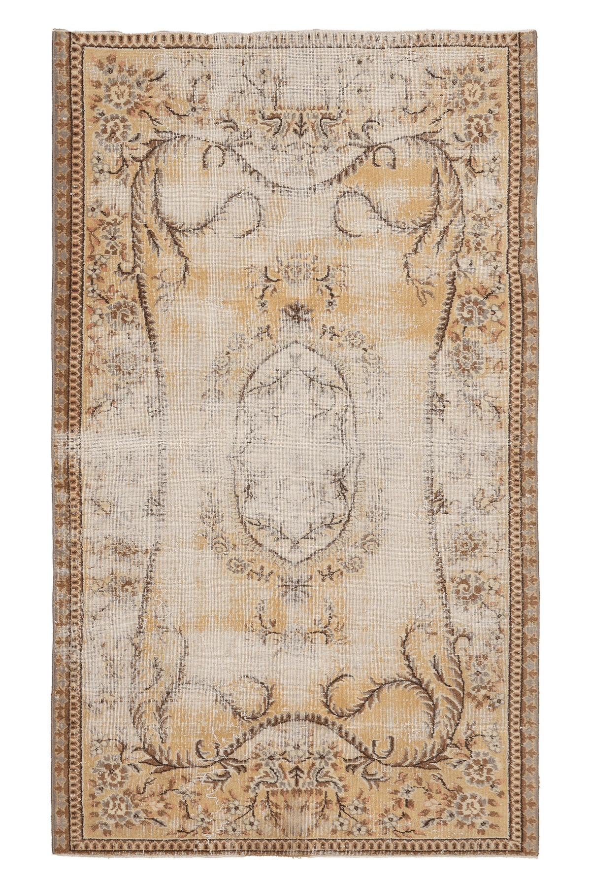 Vintage Isparta Turkish Area Rug 4x8 ft — Beige & Brown Floral (No. 40345)