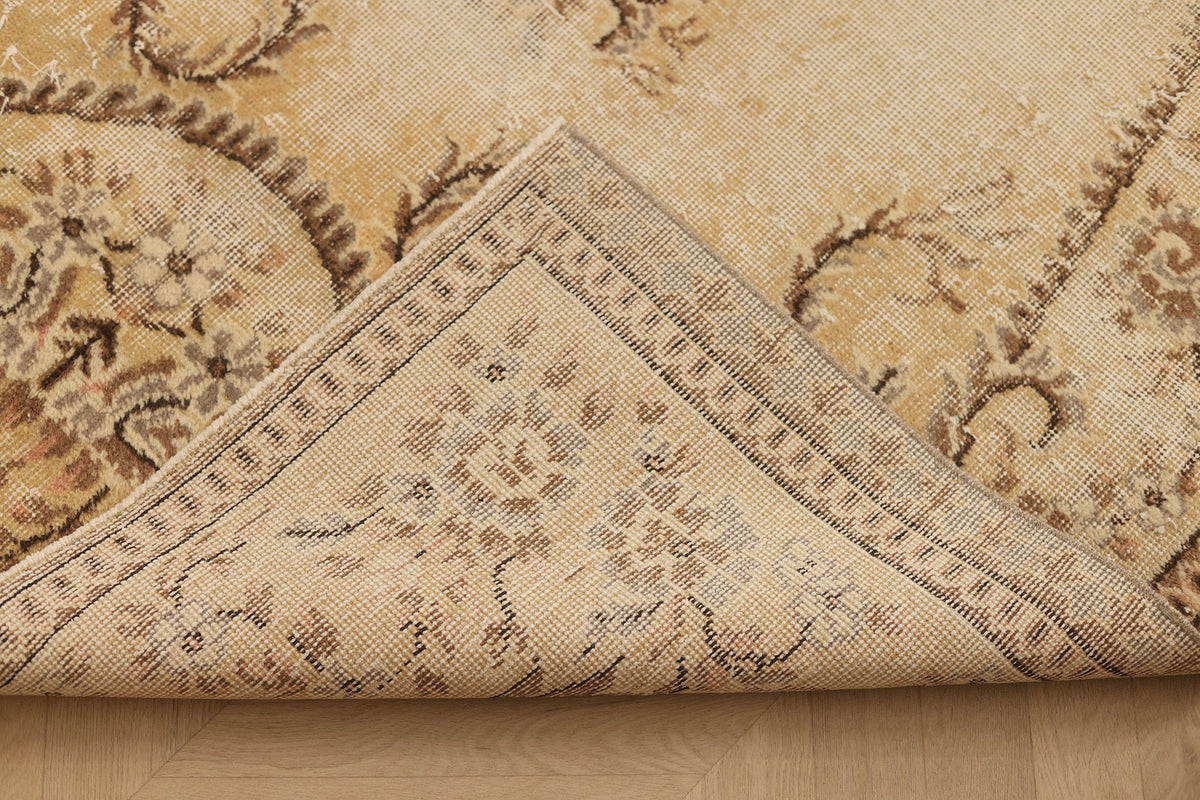 Vintage Isparta Turkish Area Rug 4x8 ft — Beige & Brown Floral (No. 40345)