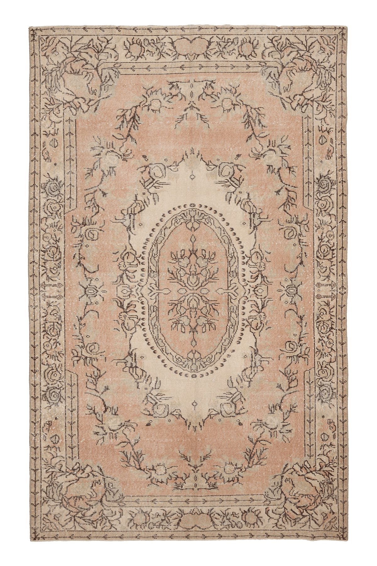 Vintage Isparta Turkish Area Rug 6x10 ft — Beige & Pink Floral