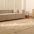 Vintage Isparta Turkish Area Rug 6x10 ft — Beige & Pink Floral
