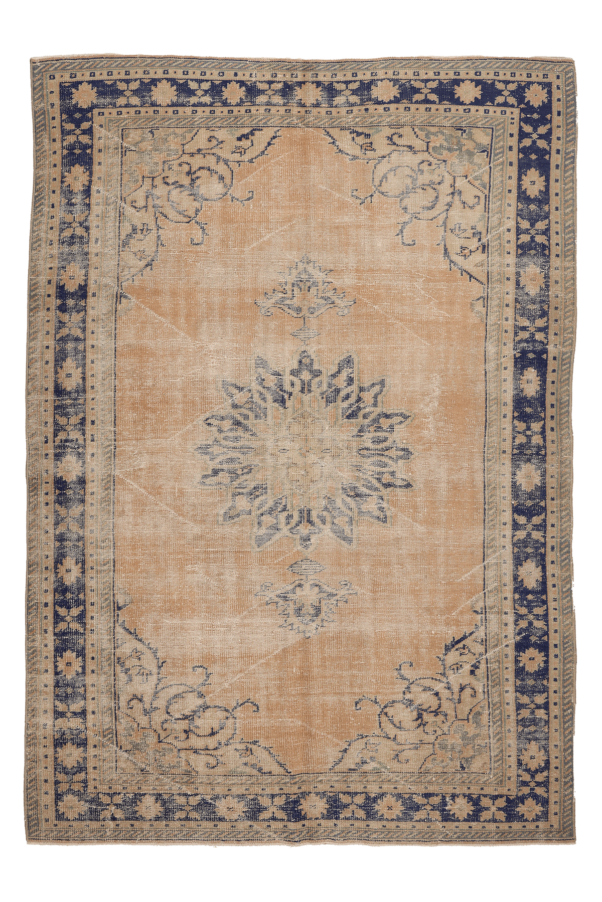 Vintage Manisa Turkish Area Rug 6x9 ft — Beige & Blue Floral (No. 40347)