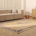Vintage Manisa Turkish Area Rug 6x9 ft — Beige & Blue Floral (No. 40347)