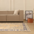 Vintage Manisa Turkish Area Rug 6x9 ft — Beige & Blue Floral (No. 40347)