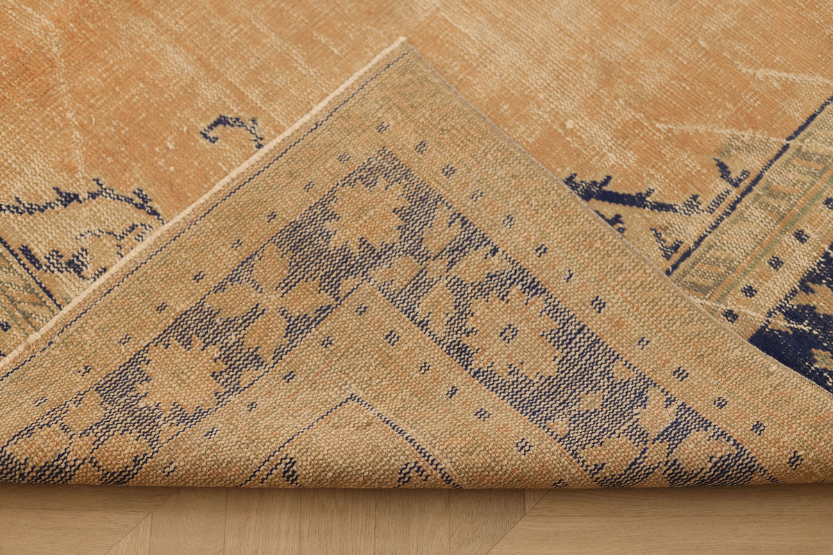 Vintage Manisa Turkish Area Rug 6x9 ft — Beige & Blue Floral (No. 40347)
