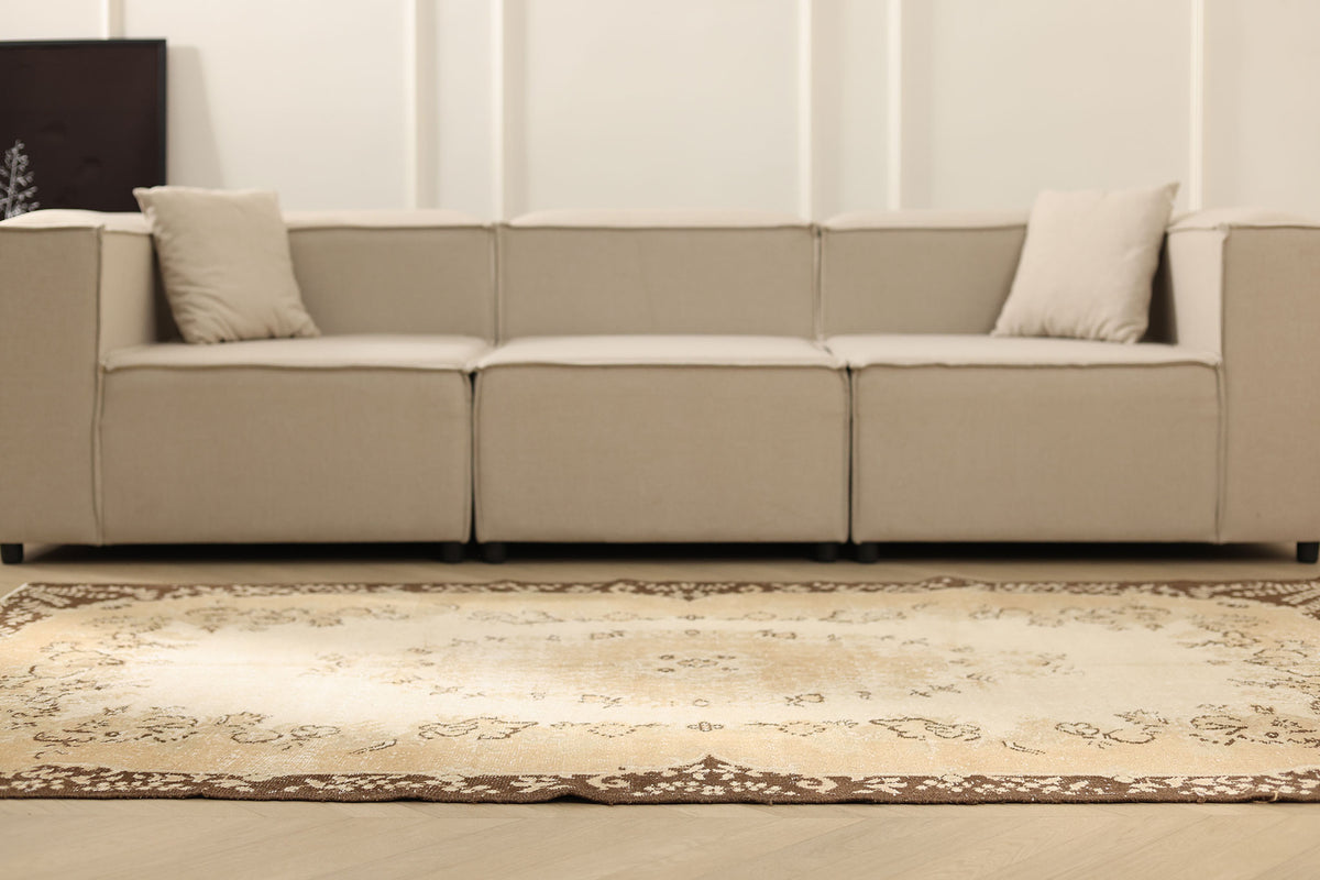 Vintage Isparta Turkish Area Rug 4x8 ft — Beige Floral (No. 40350)