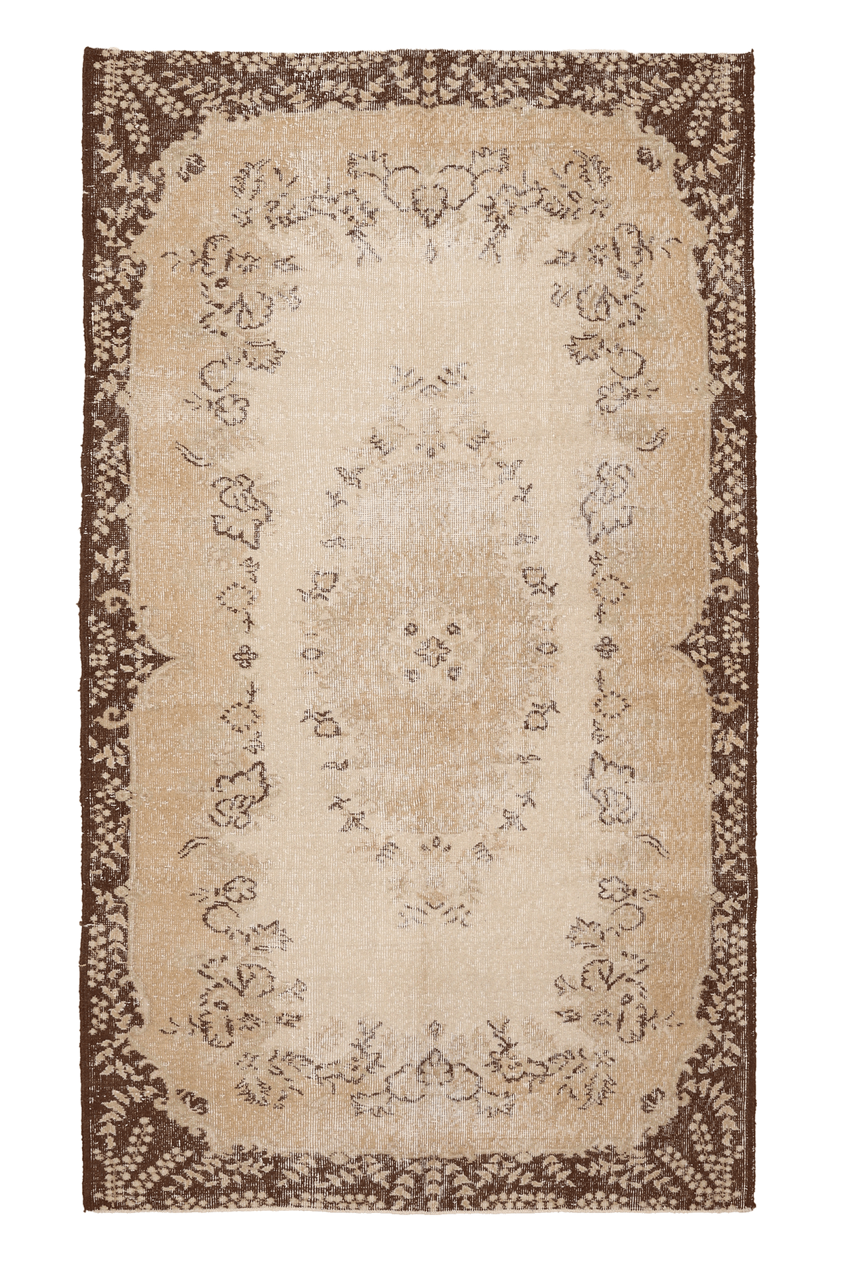 Vintage Isparta Turkish Area Rug 4x8 ft — Beige Floral (No. 40350)