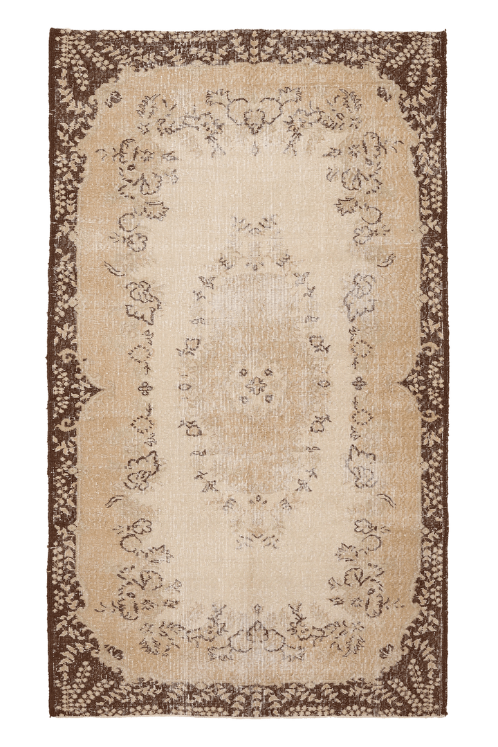 Vintage Isparta Turkish Area Rug 4x8 ft — Beige Floral (No. 40350)