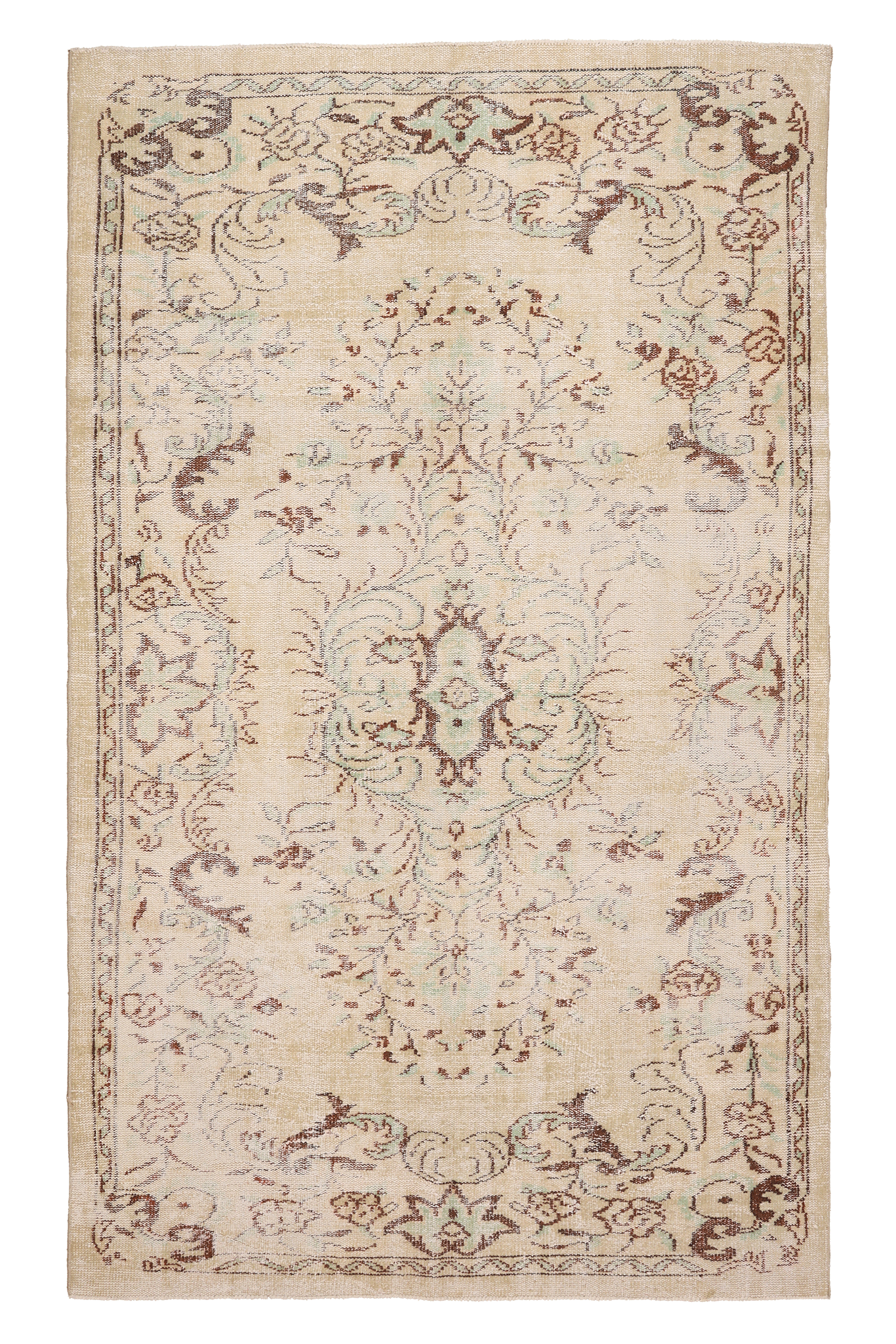 Vintage Manisa Turkish Area Rug 5x9 ft — White & Beige Floral