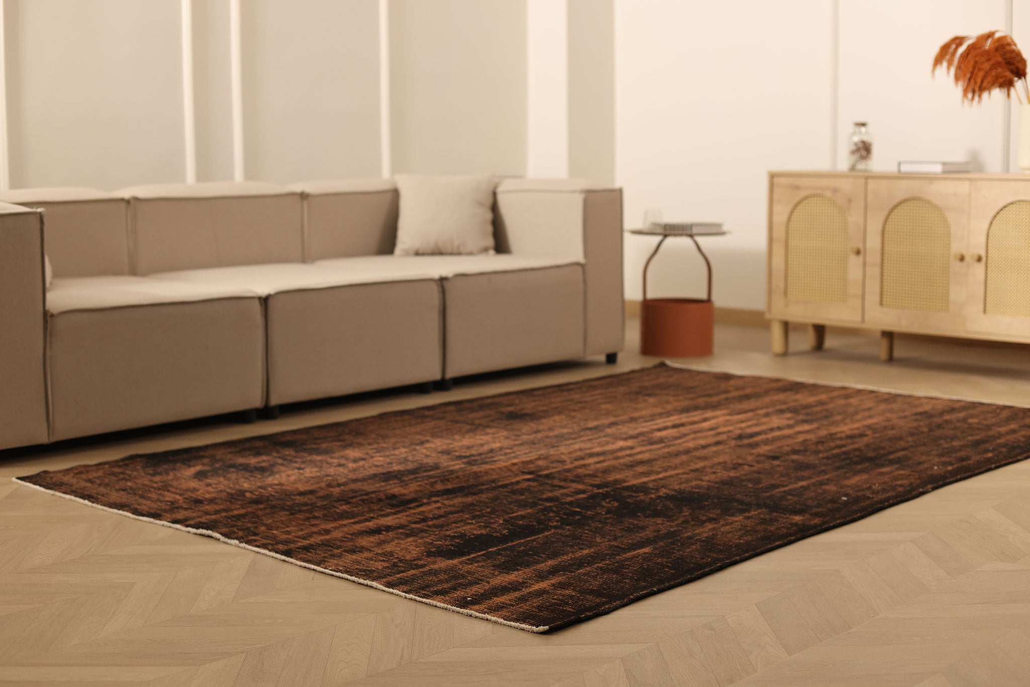 Vintage Manisa Turkish Area Rug 6x9 ft — Brown & Black Overdyed
