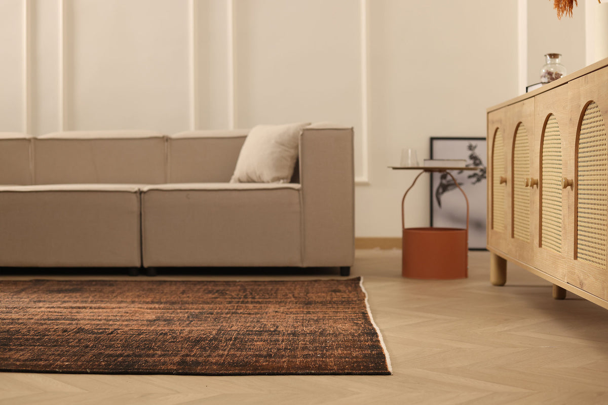 Vintage Manisa Turkish Area Rug 6x9 ft — Brown & Black Overdyed