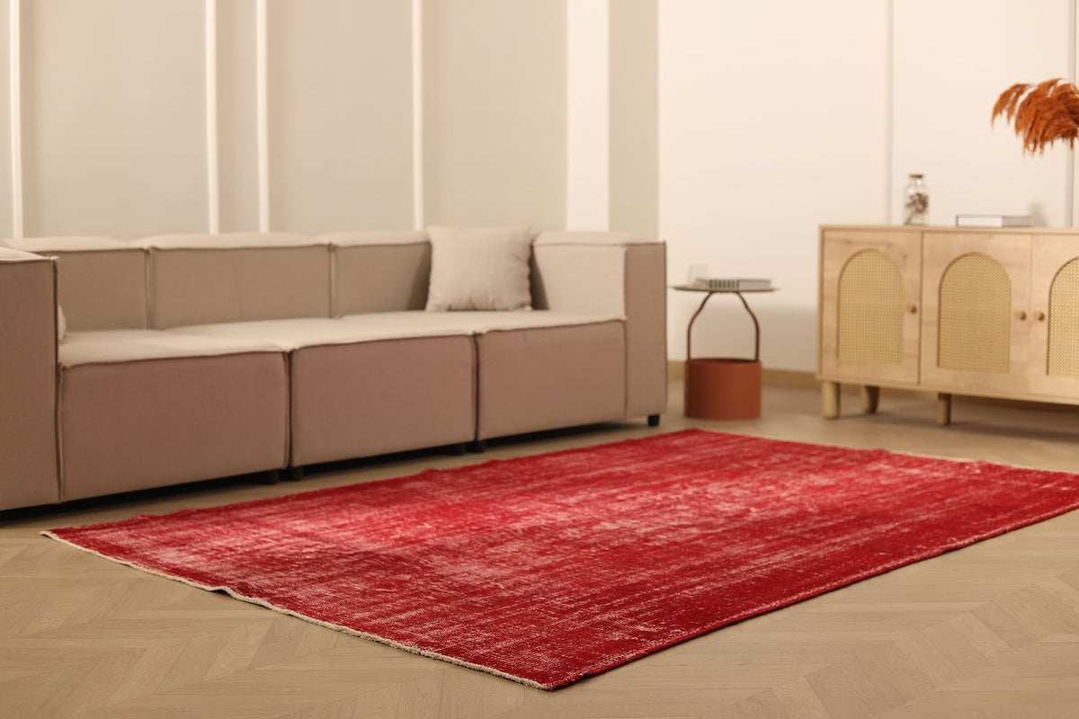 Vintage Manisa Turkish Area Rug 5x8 ft — Red Overdyed (No. 40355)