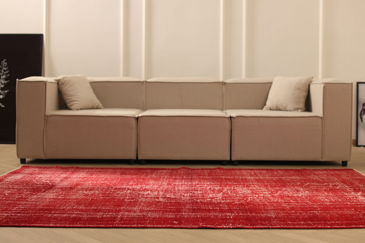 Vintage Manisa Turkish Area Rug 5x8 ft — Red Overdyed (No. 40355)